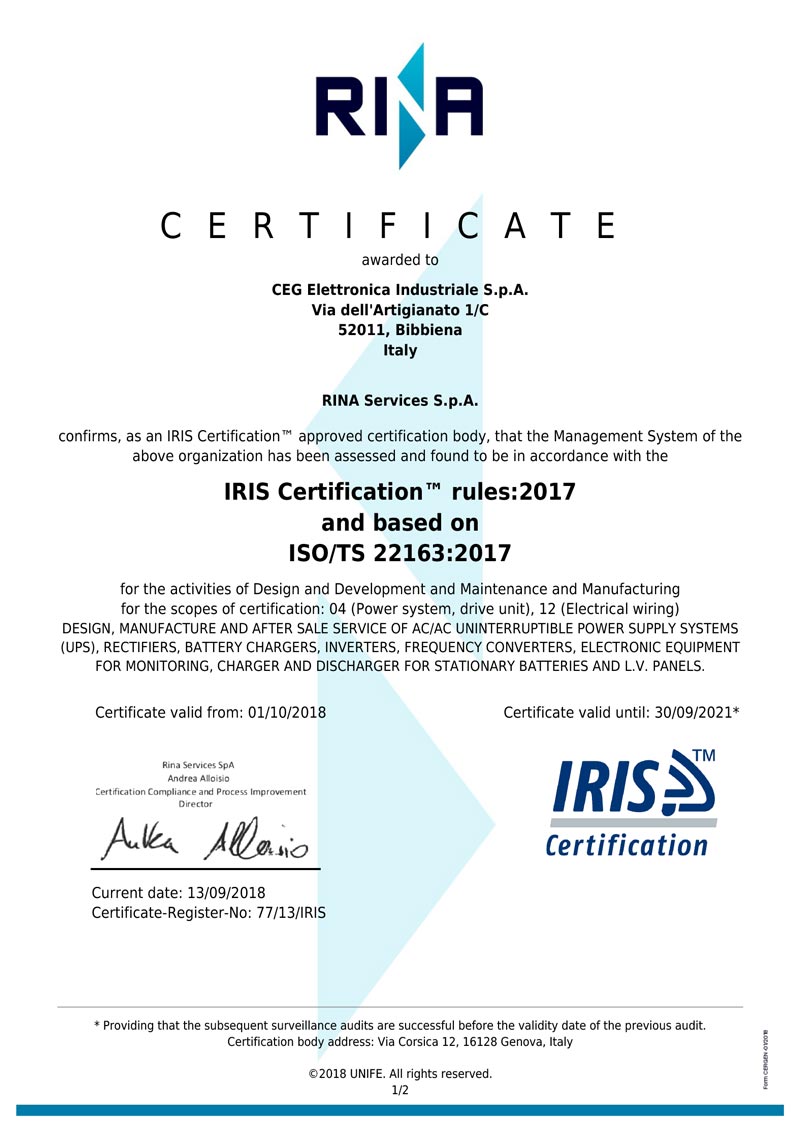 IRIS 77 13 IRIS Certificate ISO TS 22163 2018 Ex