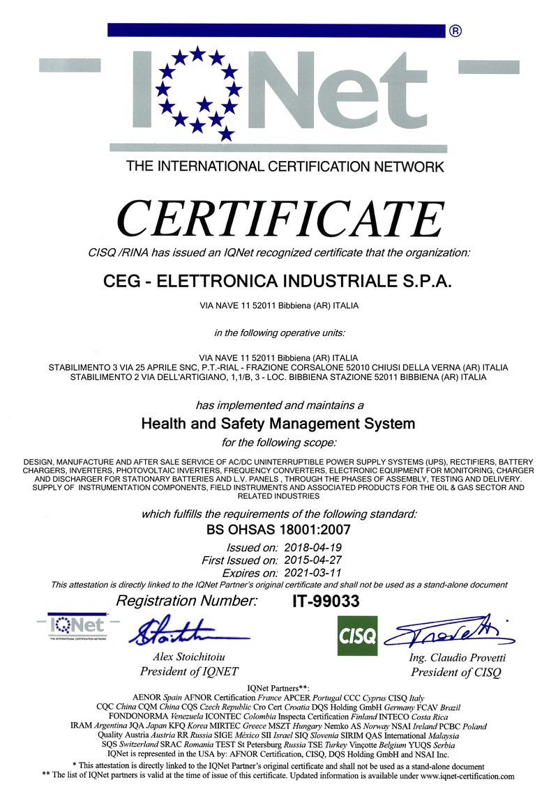 OHSAS 18001 OHS Iqnet IT 99033